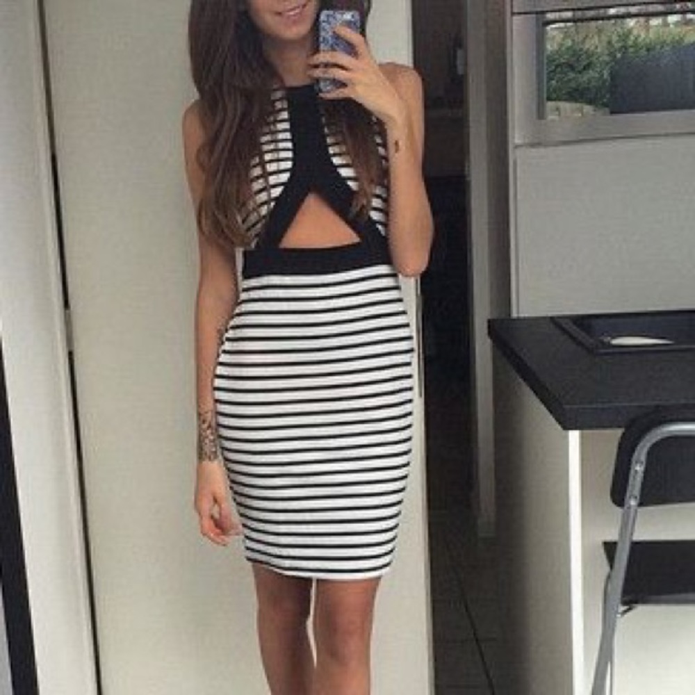 Lookbook Store, Striped Cutout Bodycon Dress